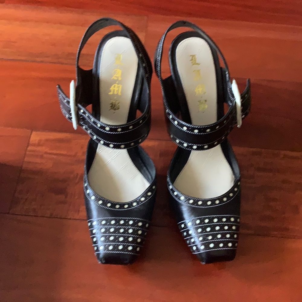 L.a.m.b. Hamura black leather platform heel